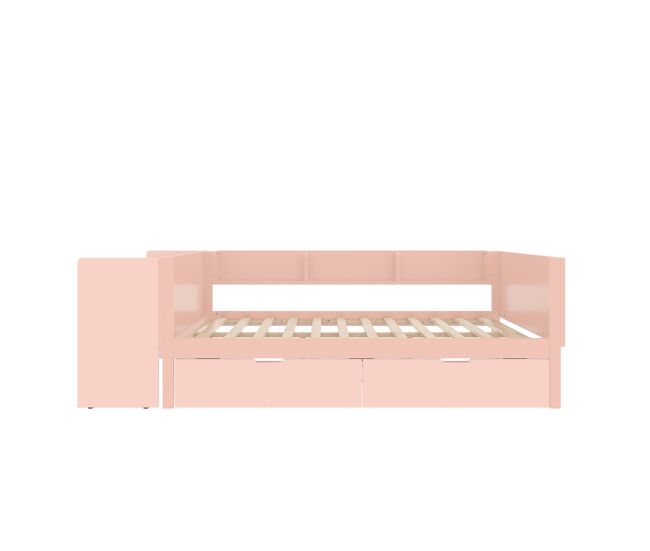 Cama de madeira 140x200cm - com secretária, 2 gavetas, prateleiras, sem colchão - rosa