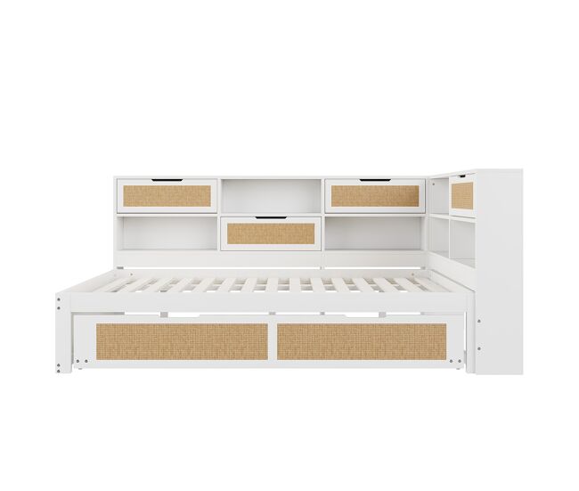 Sofá-cama de madeira 140*200 - com cama extensível, cama individual, com arrumação e porta de carregamento - branco
