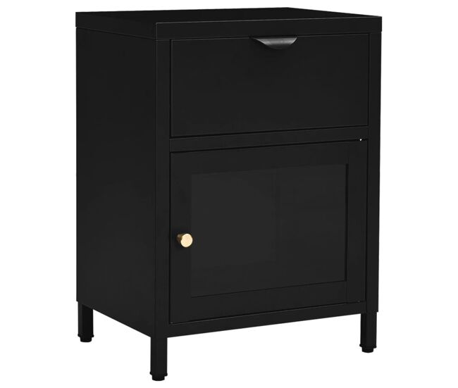 Mesa de cabeceira - mesinha de cabeceira 40x30x54,5 cm vidro e aço preto