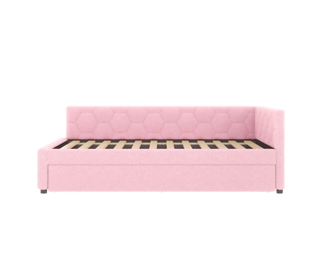 Sofá-cama, 140*200 cm, sofá-cama, cama com estrado de ripas (sem colchão), com candeeiro de mesa, com cama extra multifuncional, porta usb tipo c, material confortável, imitação de velo, rosa