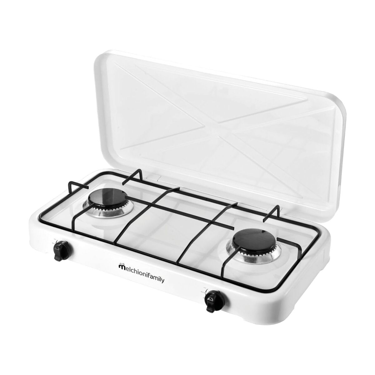 Melchioni family minerva new 2 fogão a gás, 2 queimadores de alto rendimento, grelhas e queimadores removíveis, chama regulável, portátil, uso