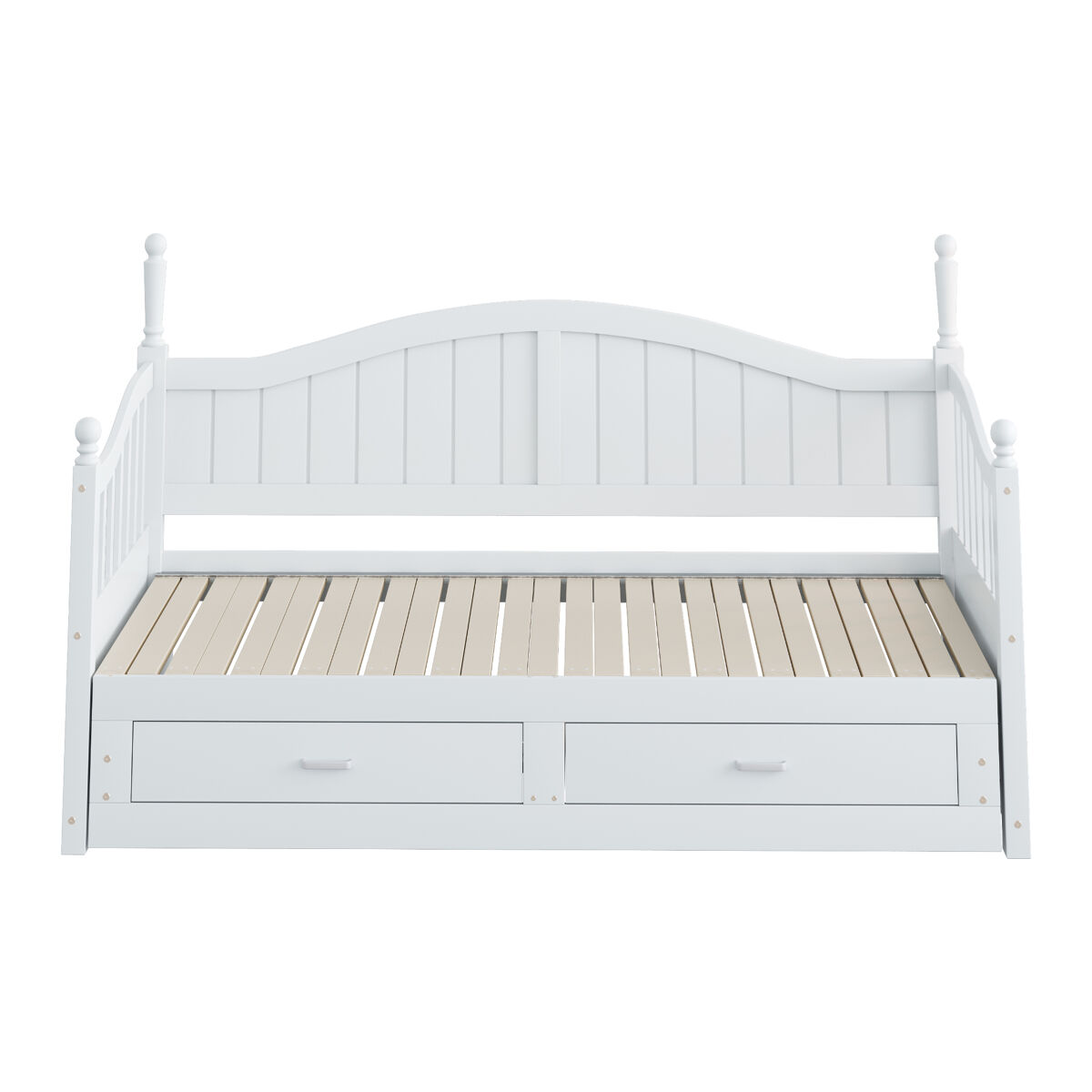 Sofá-cama extensível 90/180*190 cm - com colunas romanas, encosto curvo, apoios de braços, com gavetas e estrado, cama multifuncional em pinho -