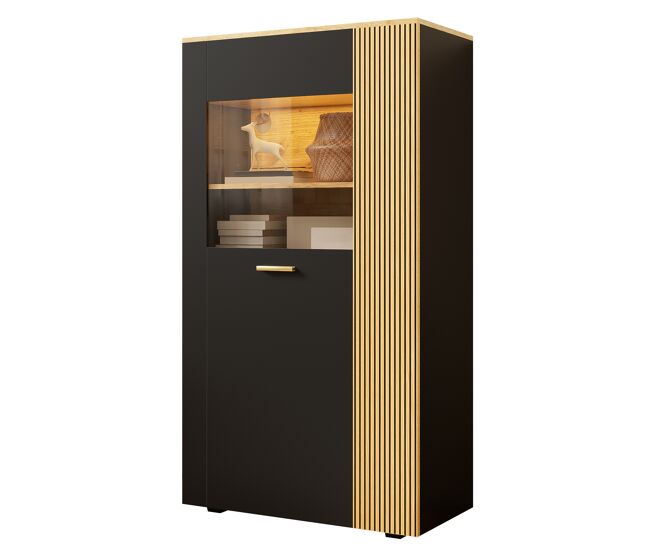 Vitrine de painel de partículas com 1 porta e luz led,preto