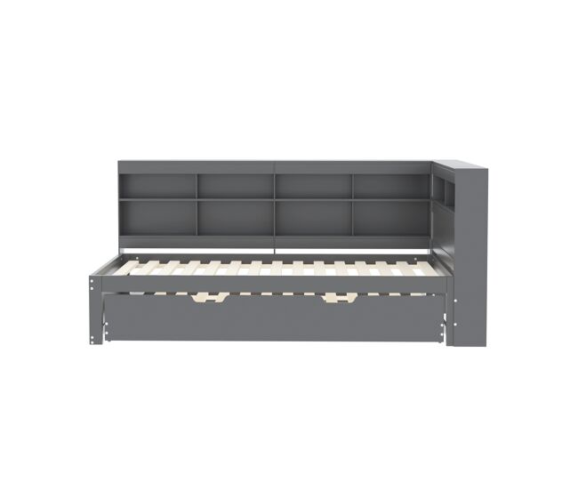 Sofá-cama 90x200 - cama extraível 90x190 com porta usb e vários compartimentos - cinza