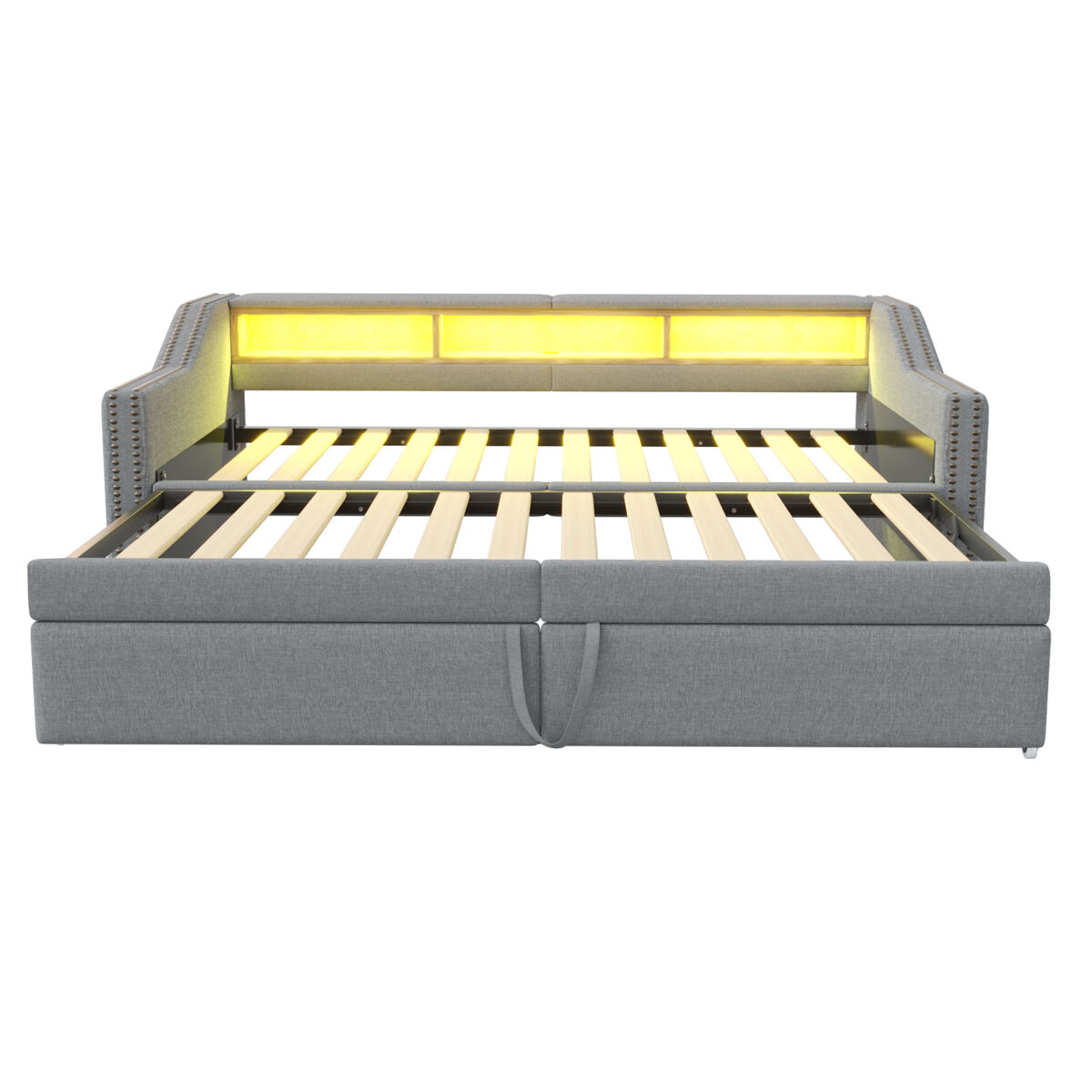 Cama ninho 90/180 x 200 cm - sofá-cama extensível, com arrumação, luz led e porta usb, com estrado - cinza claro