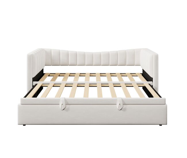 Sofá-cama 90x200 cm - com cama extraível, cama individual, cama de casal (sem colchão), estilo minimalista, veludo - branco