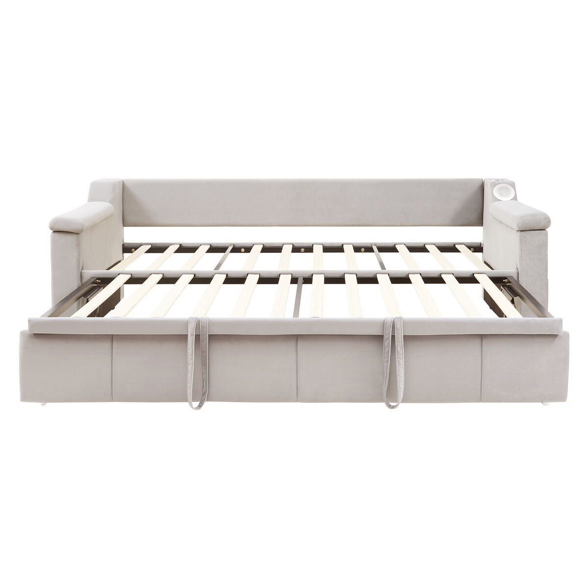 Sofá-cama 90/180x190 cm - apoios de braços largos e grossos, com sistema de som bluetooth inteligente, com porta usb, com compartimentos de arrumação,