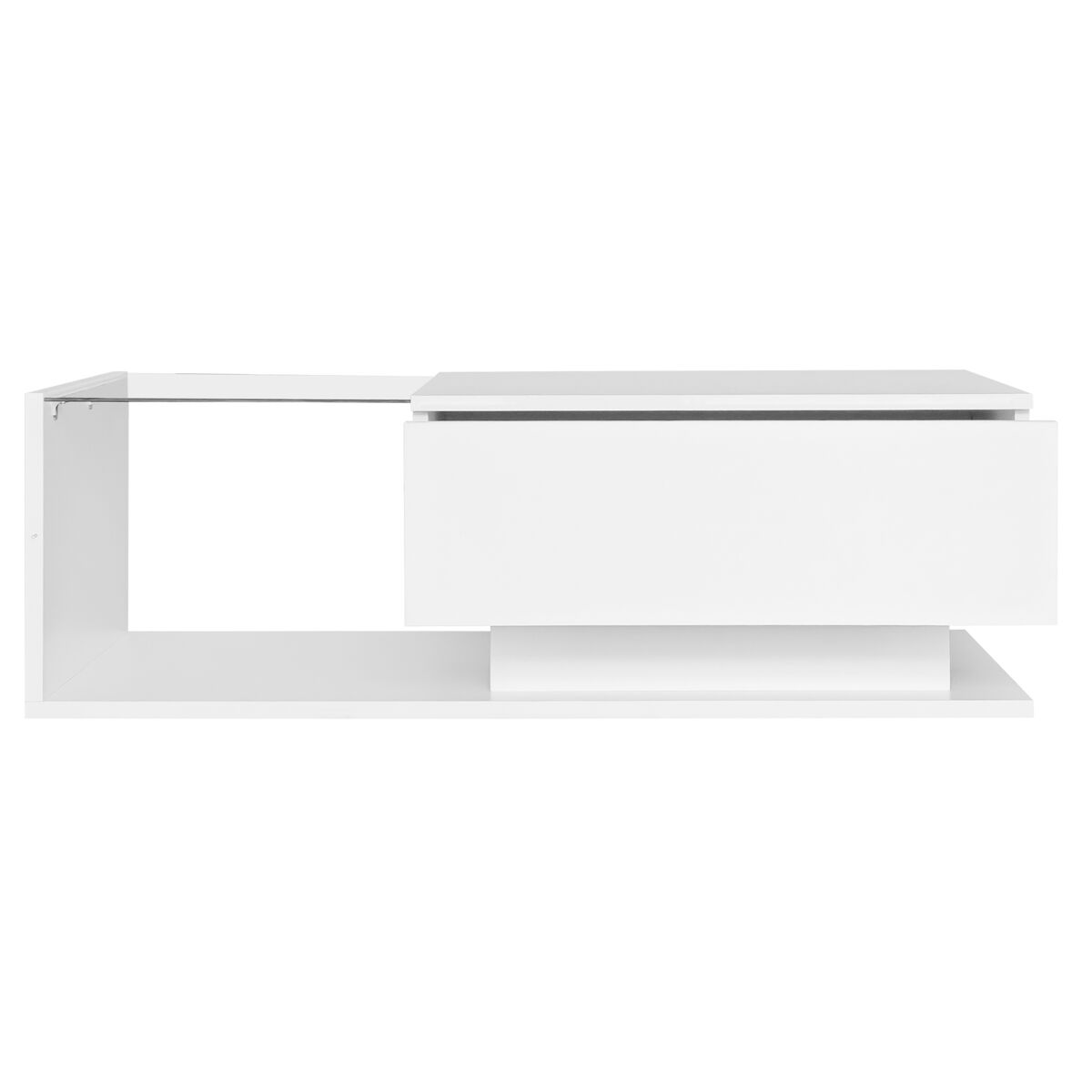 Mesa de centro 100x50x32 cm - com tampo de vidro e gavetas, resistente a riscos, com 1 gaveta, com iluminação led, estilo moderno - branco hochglanz