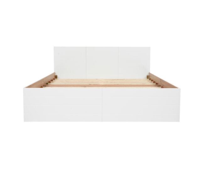 Cama de casal 140x200cm - cama de madeira com 2 gavetas, estrutura com estrado, em eiche/branco (com colchão)