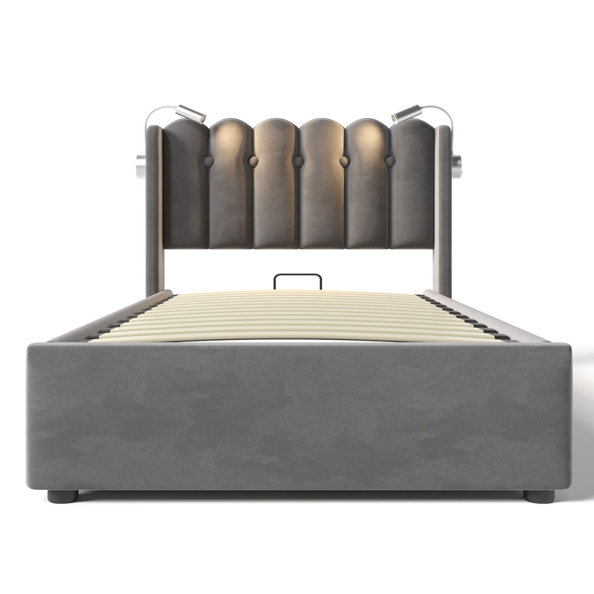 Cama estofada 90x200 - leselicht com carregamento, cabeceira, arrumação, estrutura de cama em veludo - cinza