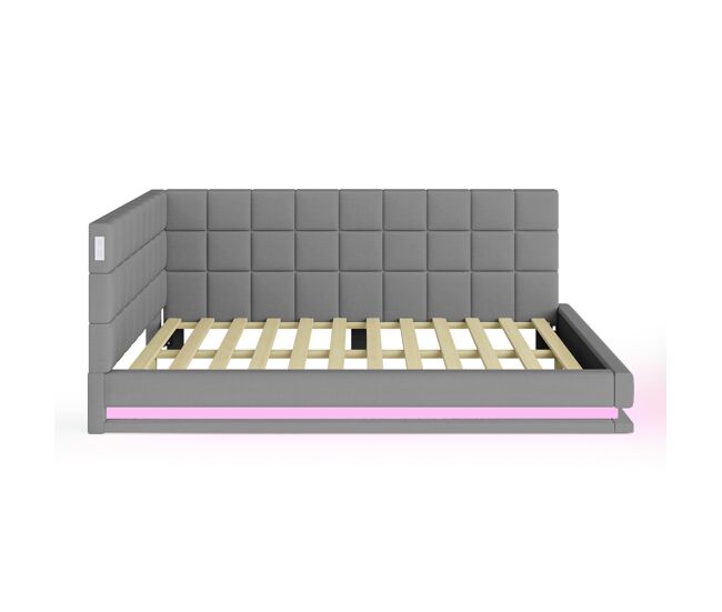 Sofá-cama 140*200 - multifuncional com faixa led, tomada usb e estrado de latão - cinza