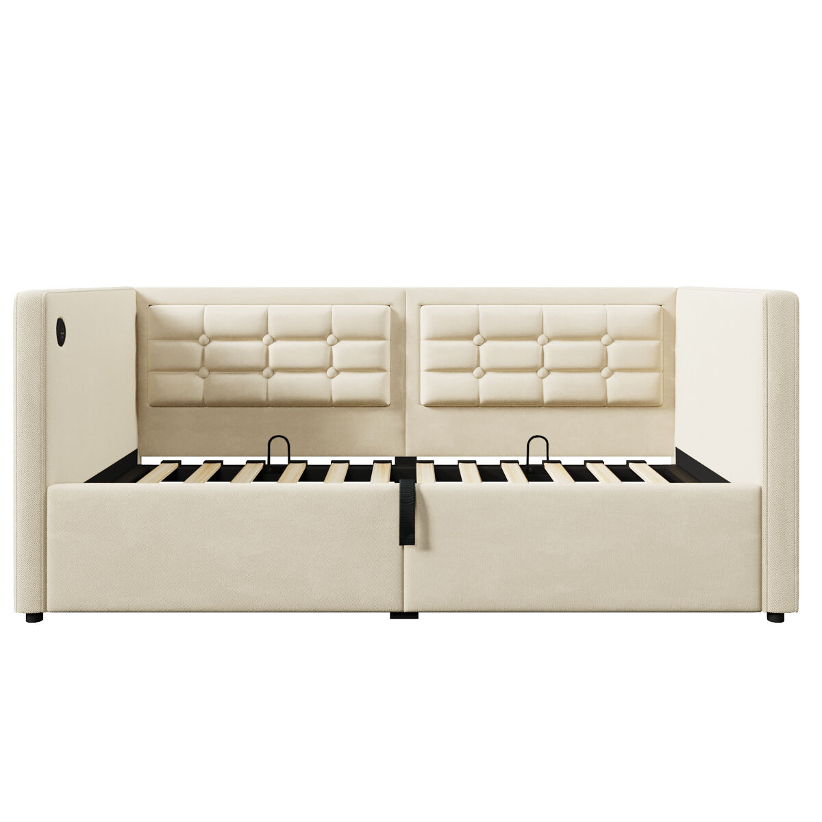 Sofá-cama 90x200 cm - sofá-cama individual com armazenamento hidráulico e estação de carregamento usb e type-c, cama de hóspedes com estrado de ripas
