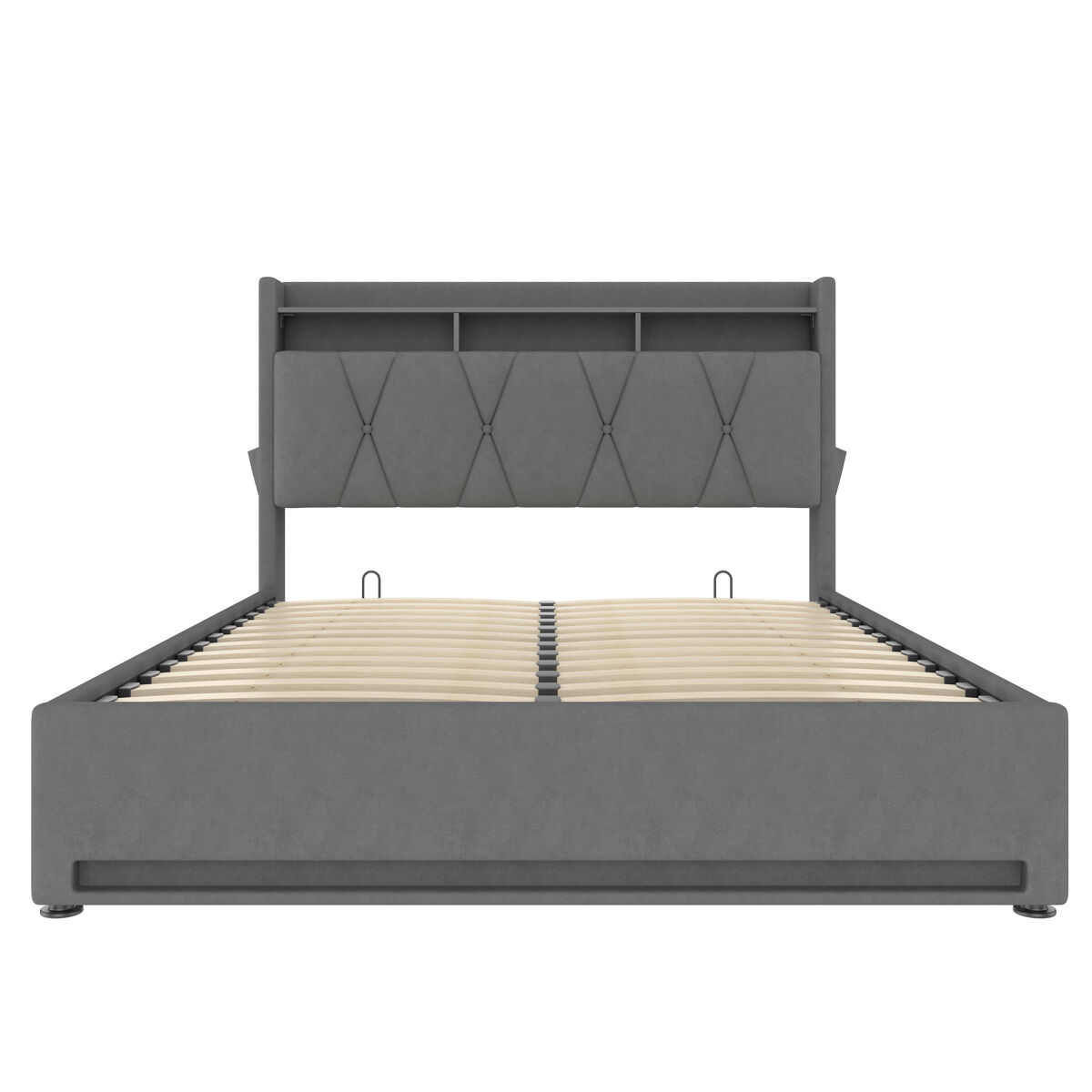 Estrutura da cama 160x200 cm - com iluminação led, função de carregamento usb tipo c, arrumação debaixo da cama, cabeceira com arrumação, estrutura da cama hidráulica - cinza