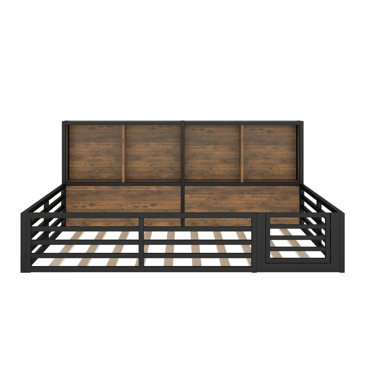 Cama plataforma 140x200cm - com arrumação, com estrado, sem colchão, com grade - preto