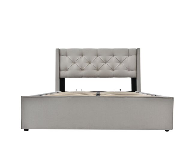Cama de casal hidráulica 140x200 - com estrado de metal e arrumação - cinza claro