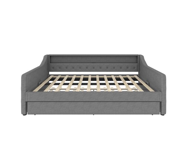 Cama de dia, 90x200 cm - sofá-cama, com estrado de ripas, luz ambiente com comando, cama extensível, porta usb - cinza