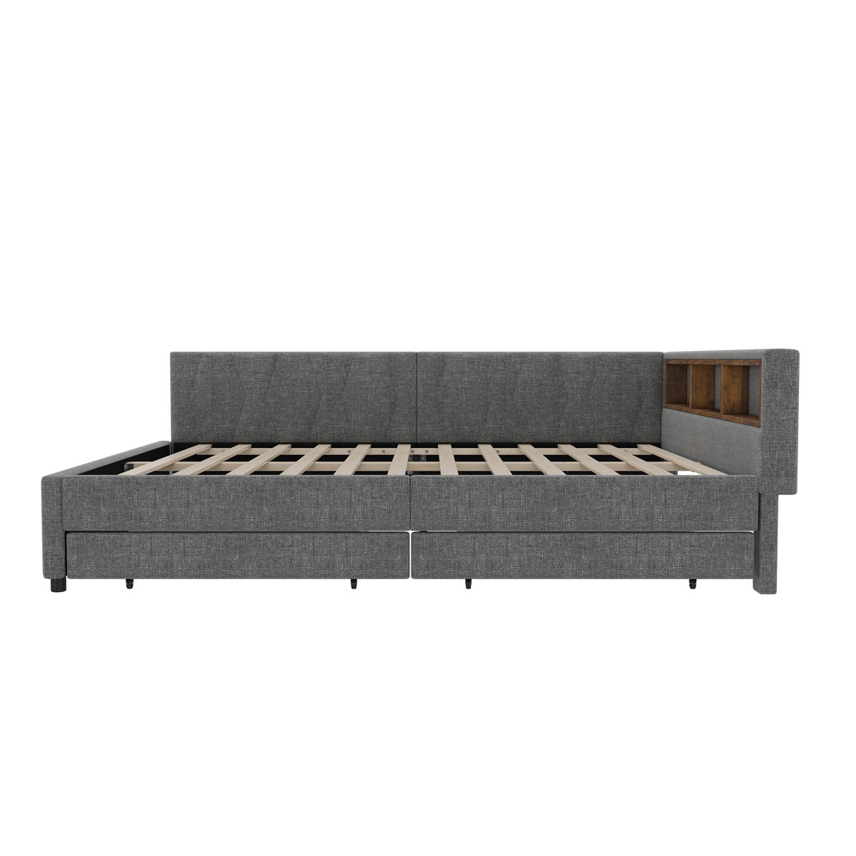 Cama de 140x200 cm - cama convertível, armazenamento com 2 gavetas, luz led ambiente, usb+tipo c, com estrado - cinza