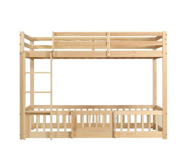 Beliche 90x200 - escada em ângulo reto, corrimão e porta, proteção contra quedas, espaço livre por baixo - natural