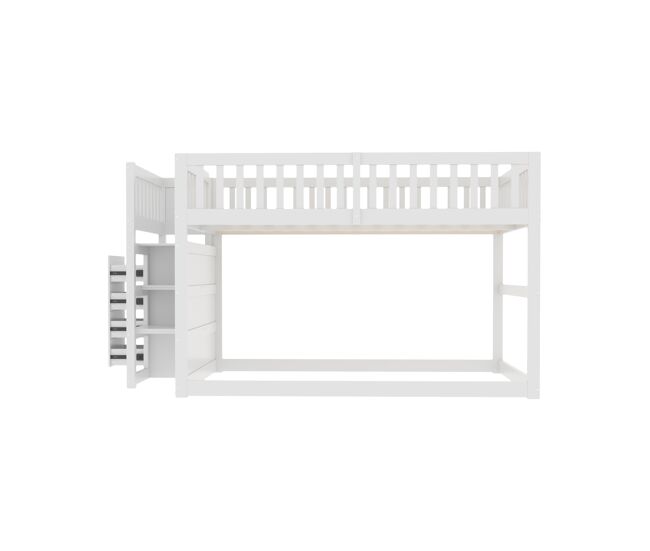 Cama beliche baixa 140x200 cm - cama de segurança com arrumação, design com grades altas - branco