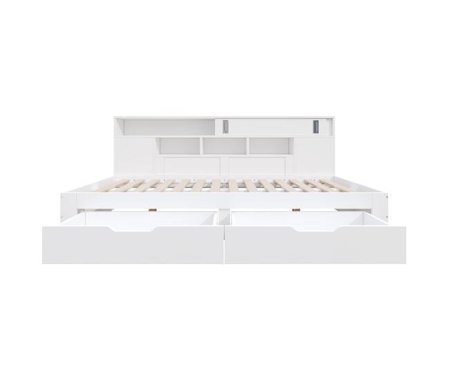 Cama individual 140x200 - cama multifuncional com gavetas, prateleiras e arrumação - branco