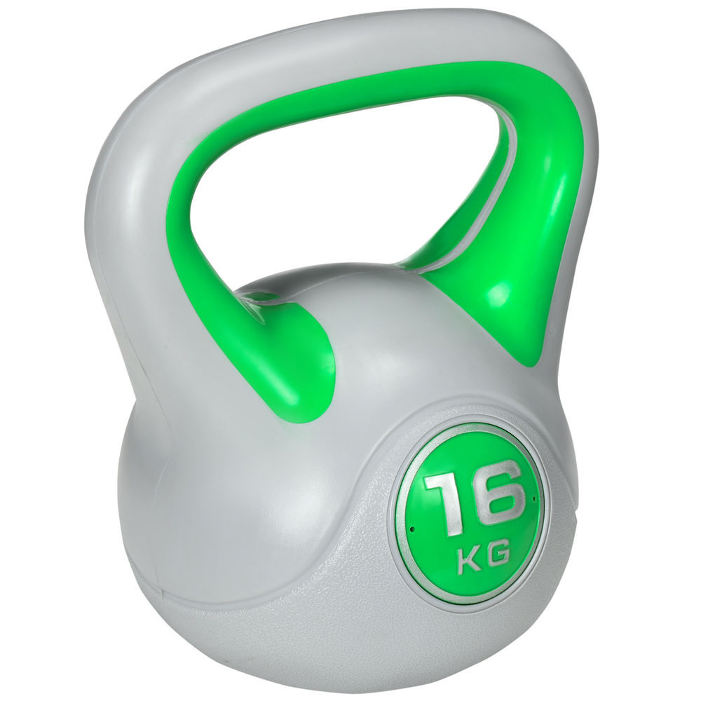 Sportnow kettlebell 16 kg peso russo com revestimento de pu e enchimento de areia para treinamento em casa ginásio 26x18x32 cm verde e cinza