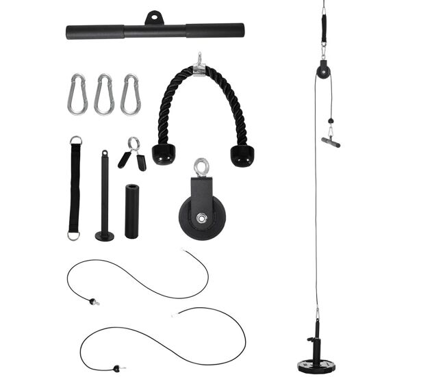 Sportnow sistema de polia de ginásio para casa sistema de cabo de peso para tração curl de bíceps tríceps treino de braço ombros e costas noir