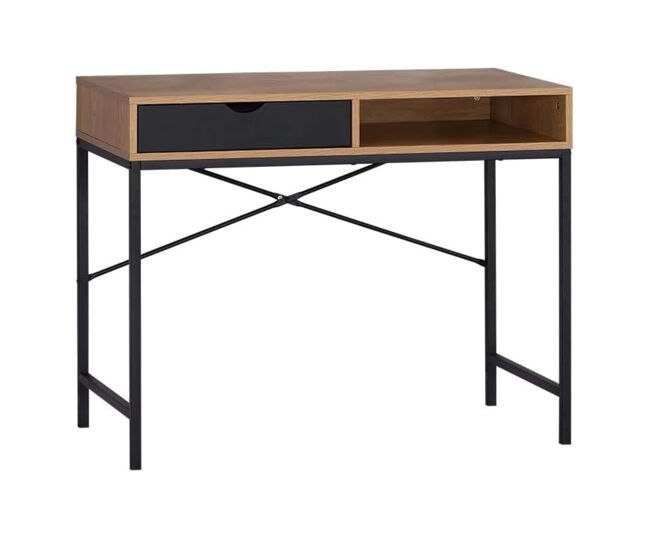 Mesa de escritório industrial com gaveta e vazada em carvalho cambriano e preto 95x76,3x48 cm