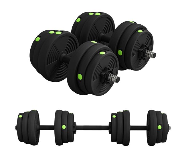 Sportnow conjunto de halteres 25 kg 2 em 1 conjunto de pesos com barra e pega antiderrapante para treino de força em casa ginásio escritório preto e