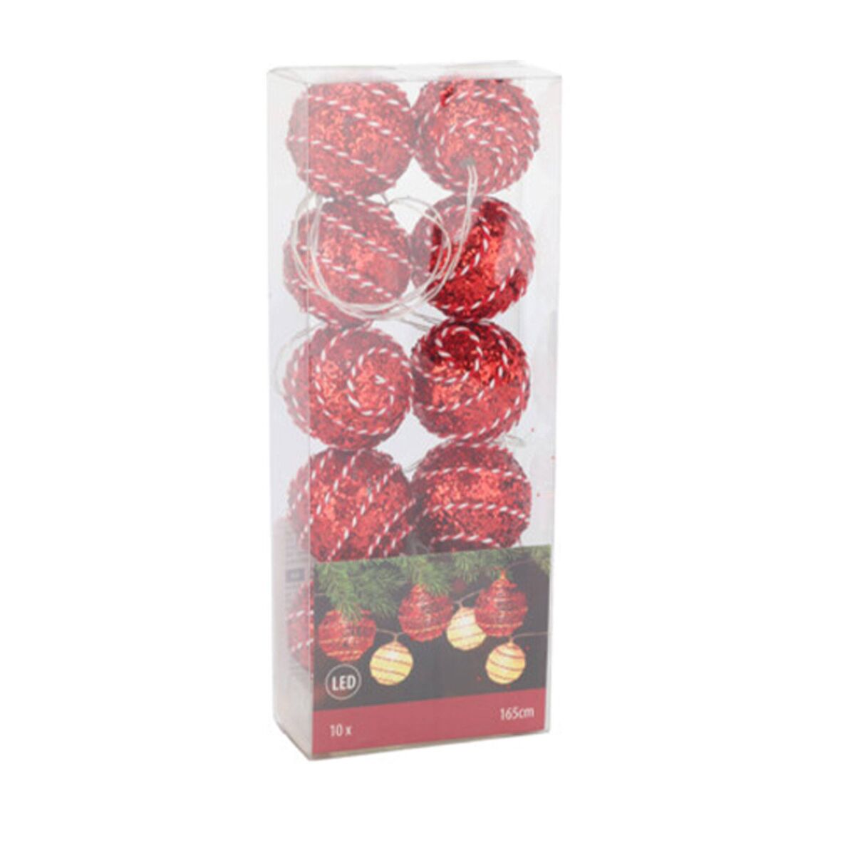 Cordão de luzes de Natal com 10 LEDs e bolas decorativas