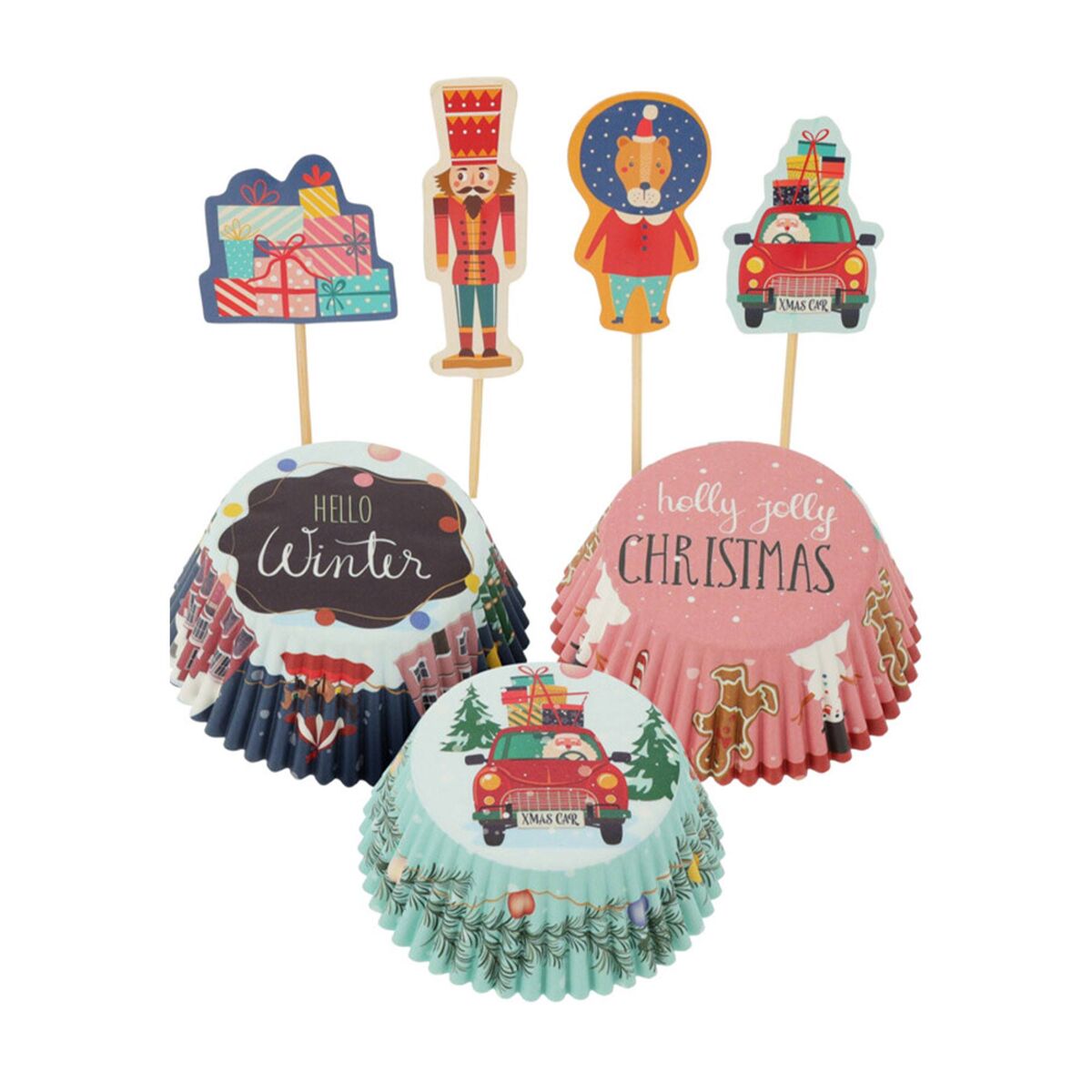 Conjunto de cupcakes de Natal - 36 copos de papel e 36 palitos
