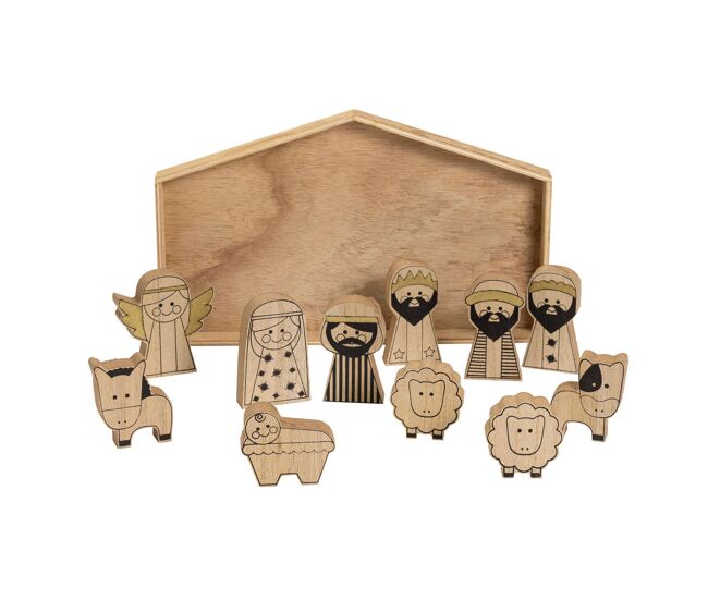 Presépio infantil de madeira para cores com 11 peças 2x28,5x17,3cm