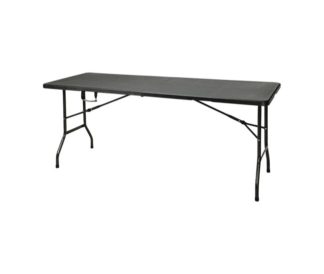 Mesa dobrável preta well home com mecanismo de travamento automático 74x180x70cm