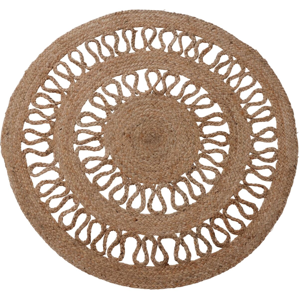 Tapete redondo de juta trançada - design vazado de 2 linhas 90 cm