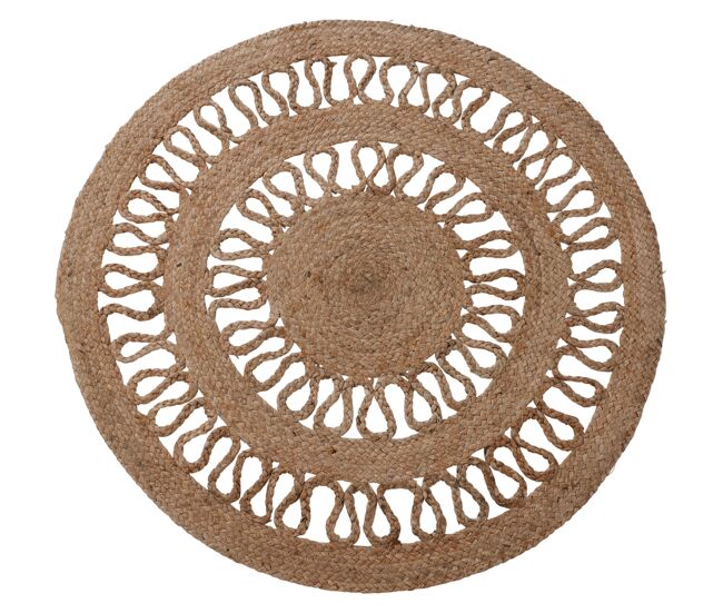 Tapete redondo de juta trançada - design vazado de 2 linhas 90 cm