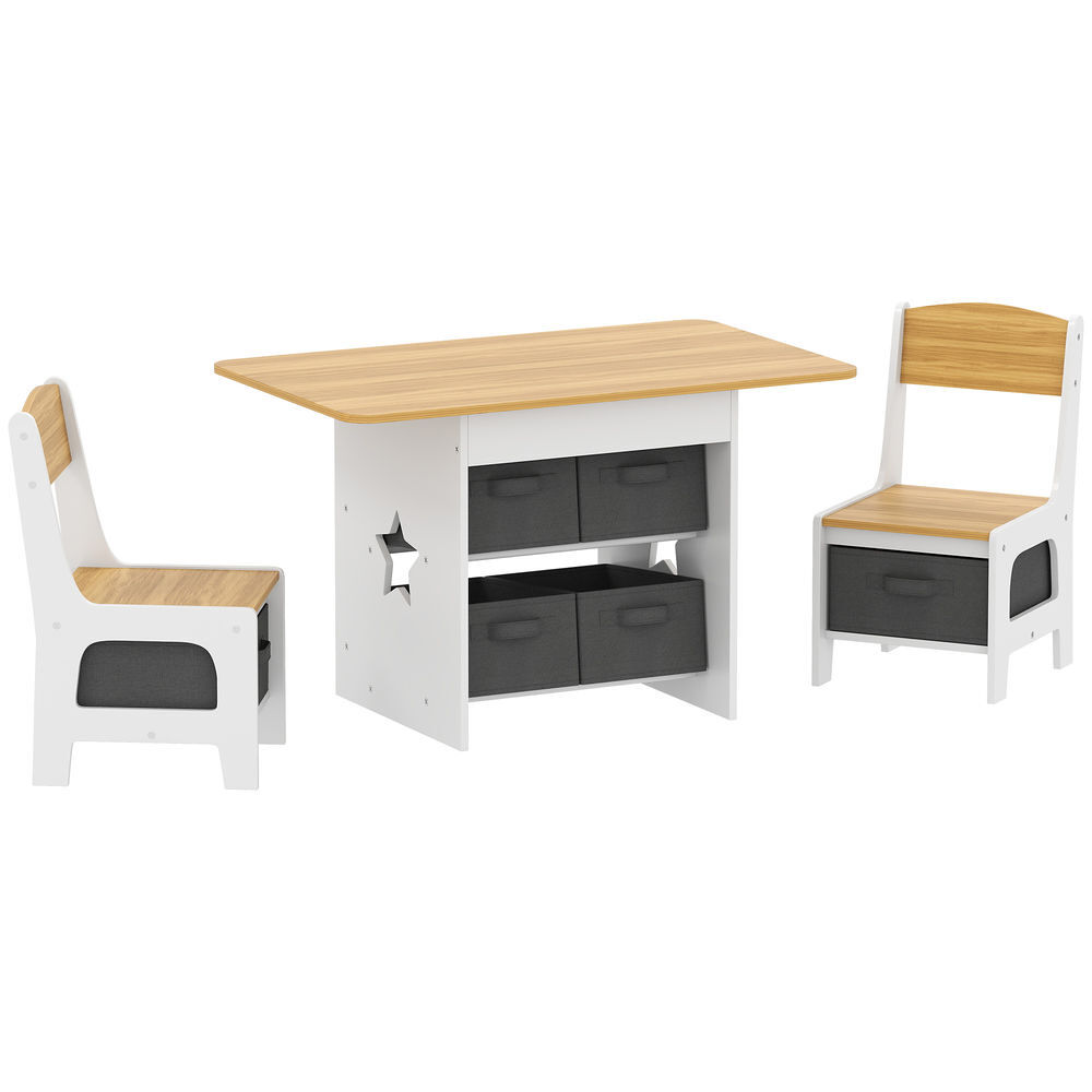 Aiyaplay mesa infantil com 2 cadeiras mesa e cadeiras para enfants com 6 gavetas de tecido desenho estrelas para meninos e meninas de 3-8 anos para casa escola infantil salas de aula madeira e blanc