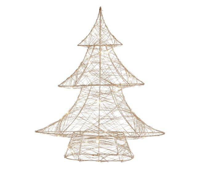árvore decorativa luminosa well home em dourado com 60 micro leds branco quente 60x50x13cm