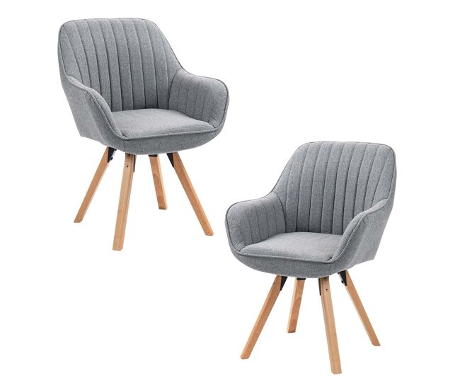 Cadeiras de jantar giratórias 360 graus estofadas em tecido cinza com pernas de madeira maciça estilo escandinavo conjunto de 2 ideal para sala