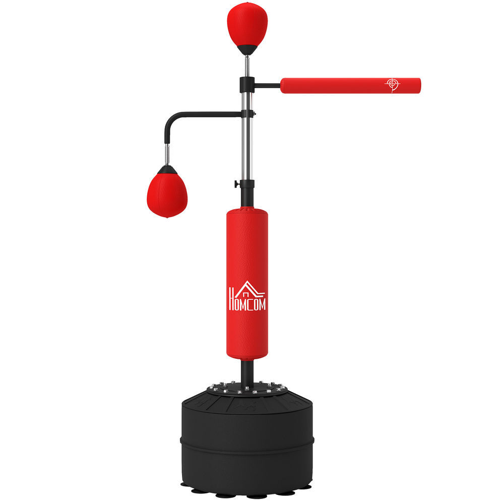 Homcom punching ball de boxe com altura ajustável com 2 bolas de velocidade barra giratória 360° e base preenchida com água ou areia punching ball
