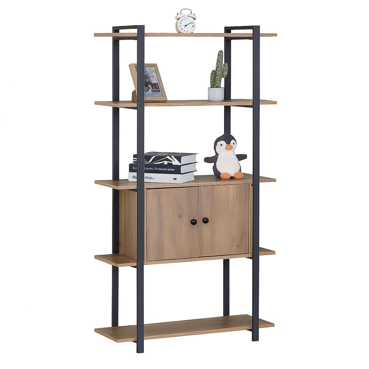 Estante para sala de estar com 4 prateleiras e 2 portas