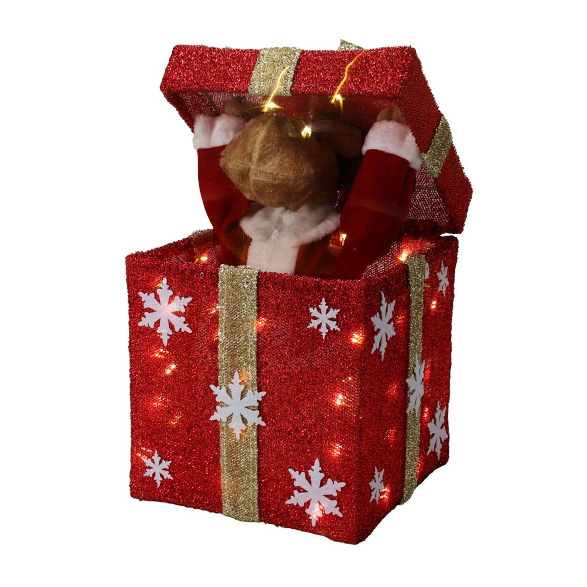 Caixa de presente de natal vermelha decorativa com música e 50 leds quentes 50x25x25cm