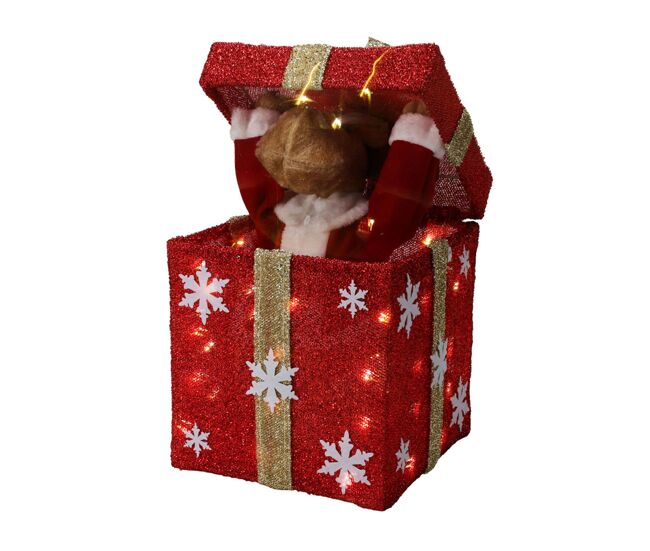 Caixa de presente de natal vermelha decorativa com música e 50 leds quentes 50x25x25cm