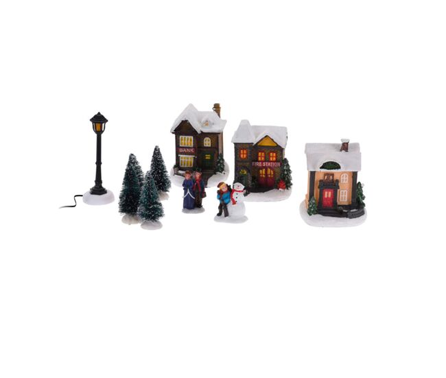 Conjunto de 10 peças de vila de natal da well home com luzes led