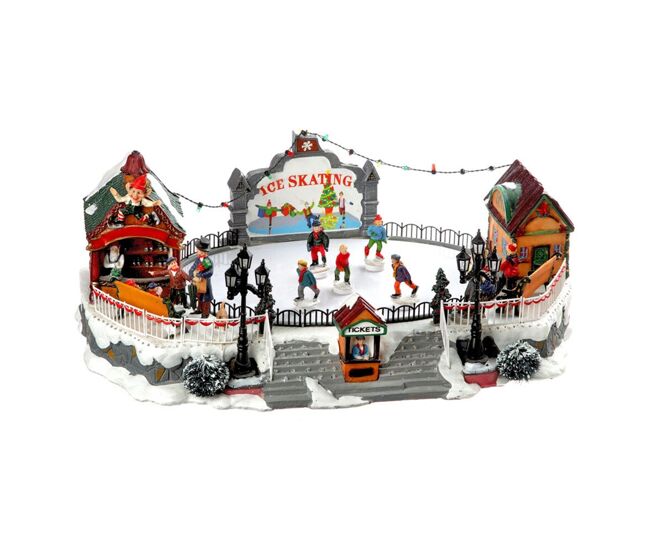 Decoração de natal well home pista de patinação com luzes led e movimento 39x22,5x21cm