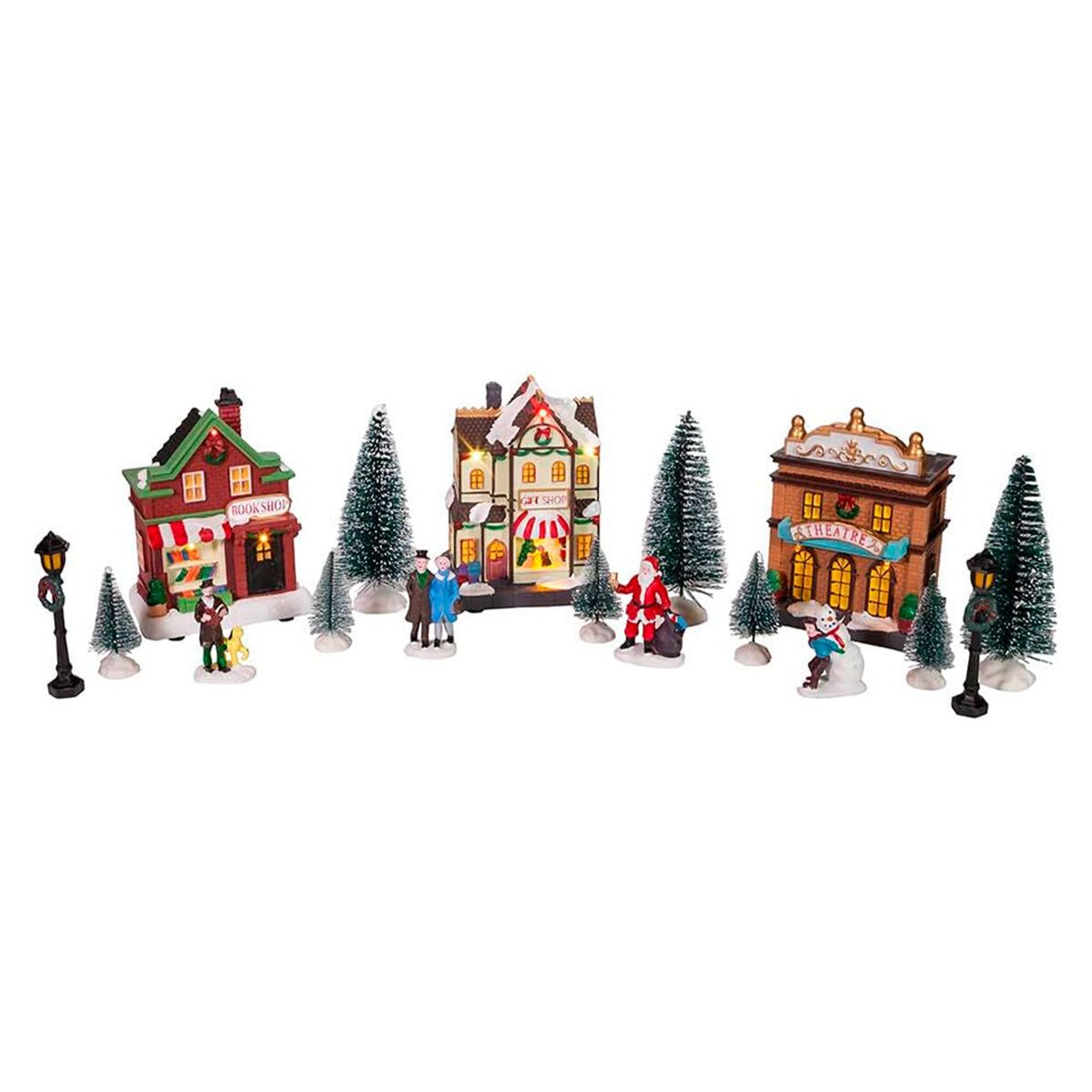 Conjunto de 14 peças de cenário de vila natalina iluminada por led da well home