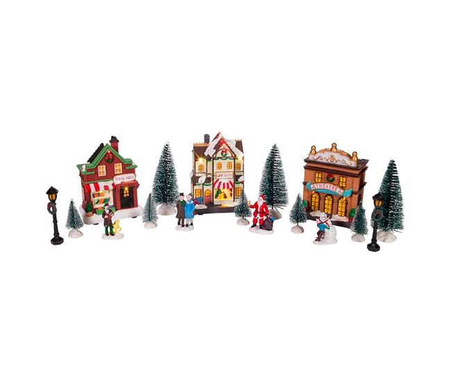 Conjunto de 14 peças de cenário de vila natalina iluminada por led da well home