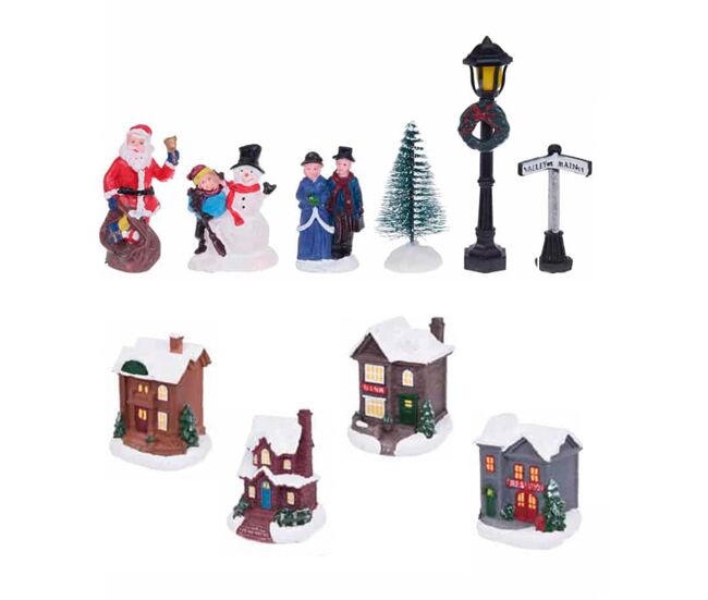 Vila de natal decorativa well home com 14 peças e luzes led