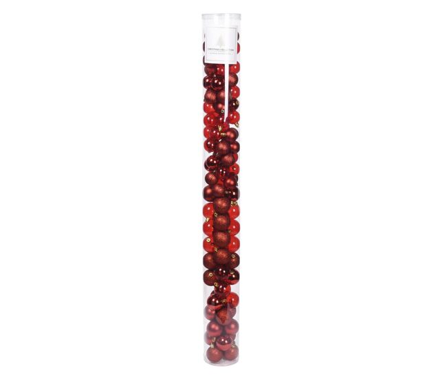 Well home pacote com 100 bolas de natal vermelhas em tubo em diferentes acabamentos e tamanhos