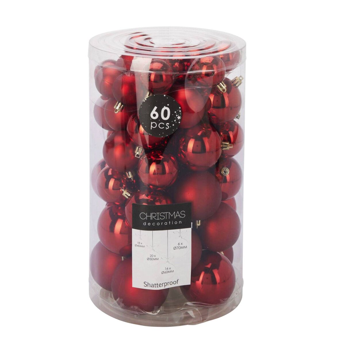 Well home conjunto de 60 bolas de natal vermelhas em vários tamanhos e acabamentos