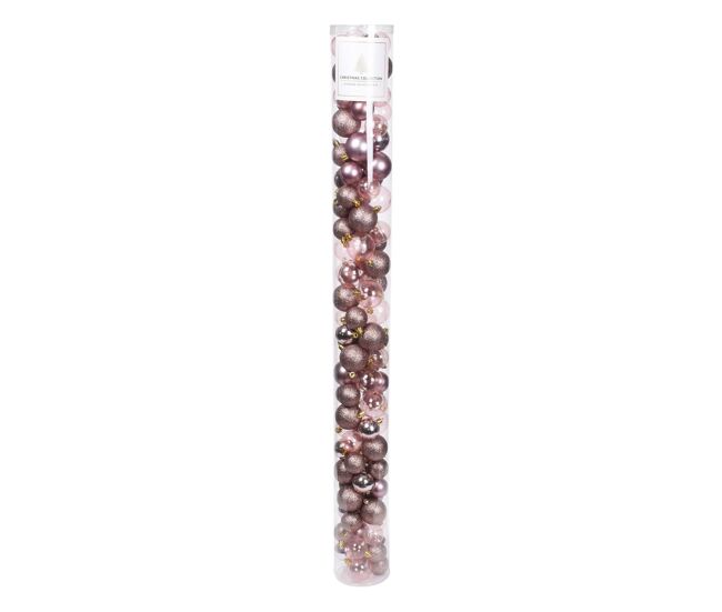 Well home pacote com 100 bolas de natal rosa em tubo em diferentes acabamentos e tamanhos