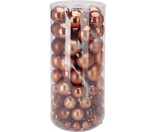 Well home conjunto de 100 bolas de natal marrons em tubo pet com diferentes desenhos e acabamentos